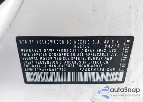 2019 Volkswagen Jetta 1.4T R-Line/1.4T S/1.4T Se из США, поврежденный, VIN 3VWC57BU9KM017772